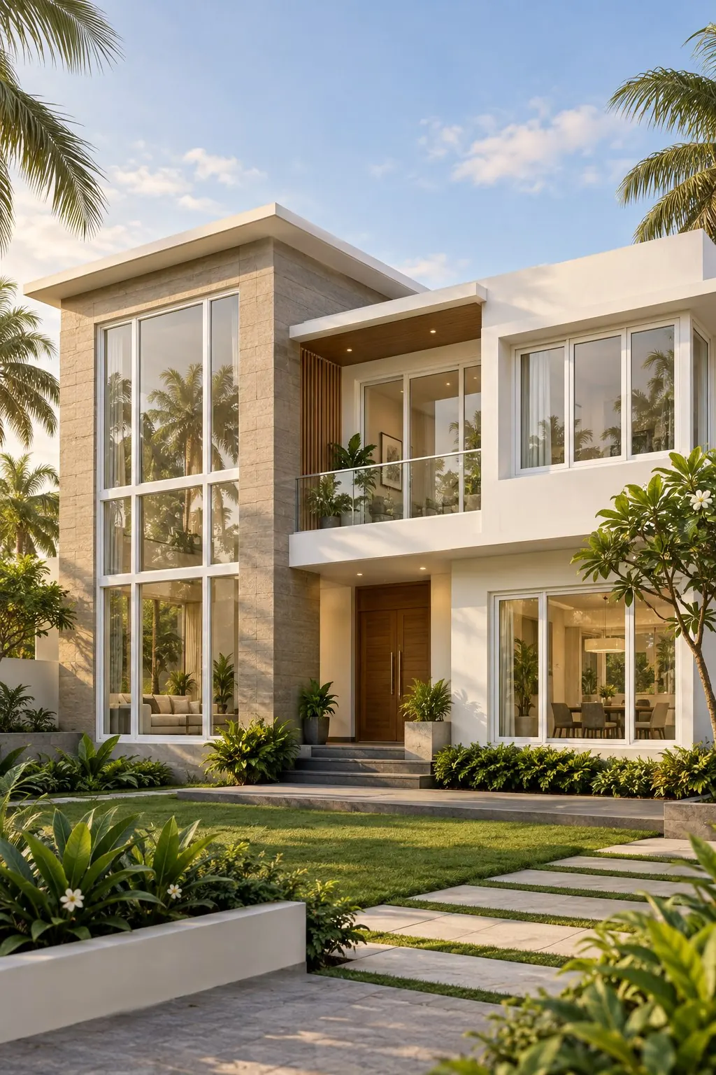 Contemporary villa concept featuring white uPVC windows