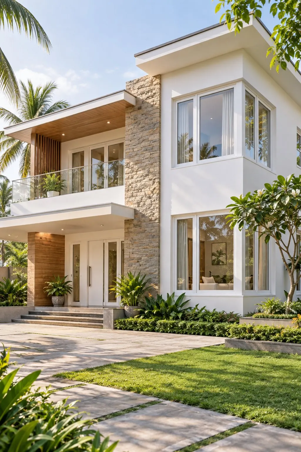 Contemporary villa concept featuring white uPVC windows and doors